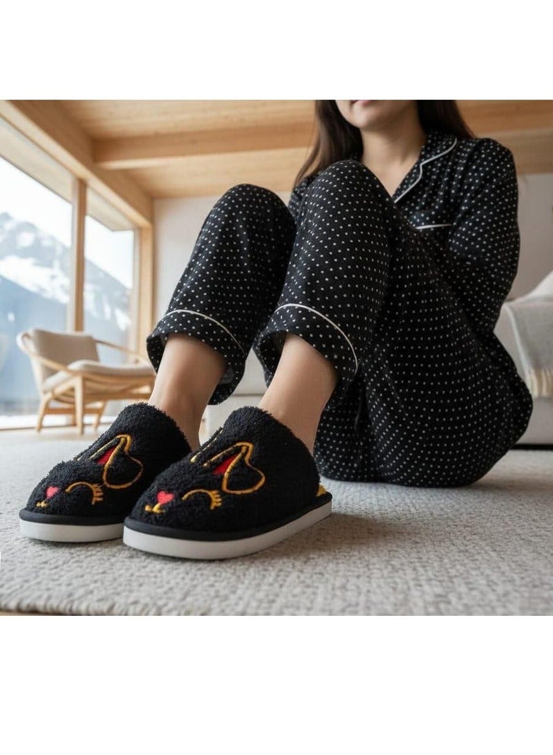 Women's winter home slippers, black fur - Image 2