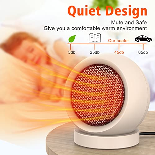 Coolfor Space Heater,PTC Ceramic/Portable Electric Desktop Heater High Output Desktop Heater for Home Bedroom Office Desk Indoor Use(Light Brown) - Image 3