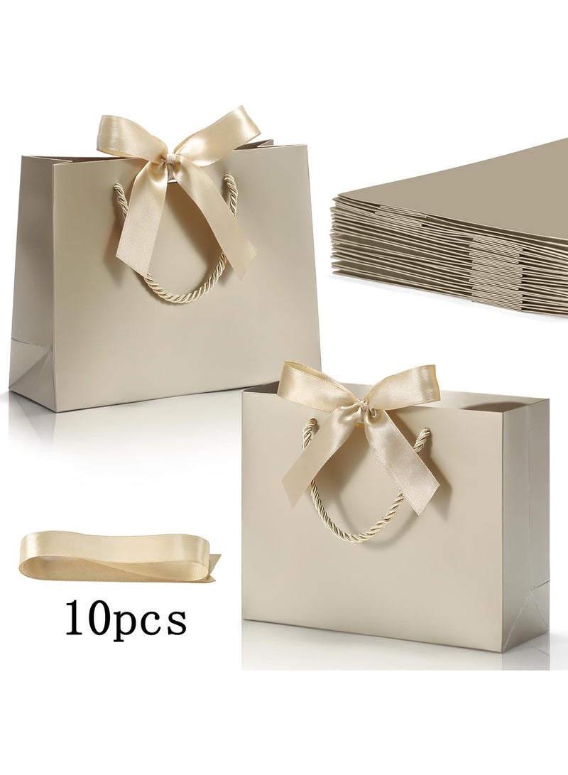 DELGREEN 10 Pcs champagne large gift bags, equipped with ribbons, portable party bags with handles, birthday gift bags, wedding party gift bags and party supplies (32 * 25 * 11cm). - Image 1