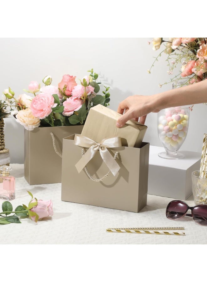 DELGREEN 10 Pcs champagne large gift bags, equipped with ribbons, portable party bags with handles, birthday gift bags, wedding party gift bags and party supplies (32 * 25 * 11cm). - Image 2