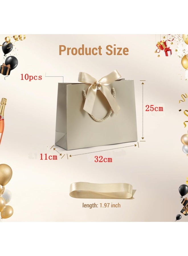 DELGREEN 10 Pcs champagne large gift bags, equipped with ribbons, portable party bags with handles, birthday gift bags, wedding party gift bags and party supplies (32 * 25 * 11cm). - Image 3