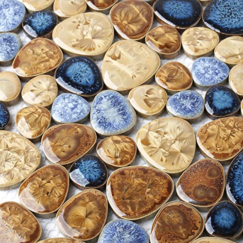Blujellyfish Glazed Blue Mosaic Ceramic Pebble Porcelain Tile Swimming Pool Bath Shower Wall Flooring Tile TSTGPT001 (5 Square Feet) - Image 2