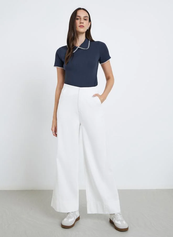 Styli Styli Women Navy Blue Collar Contrast Lining Knit Top