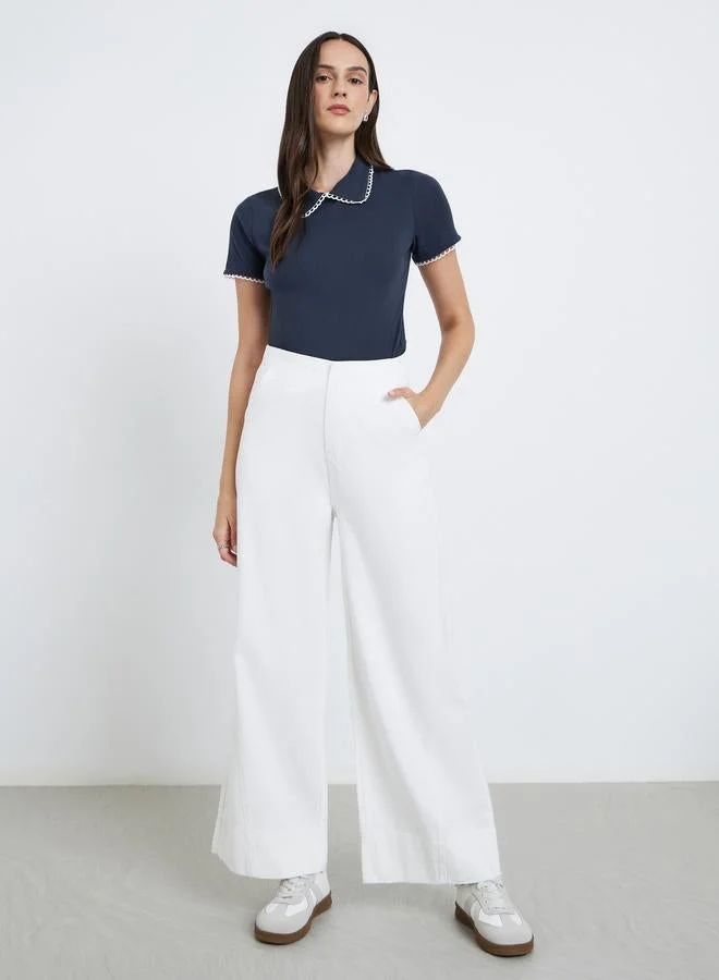 Styli Styli Women Navy Blue Collar Contrast Lining Knit Top