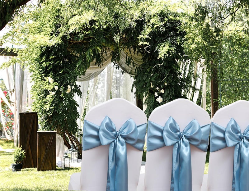 JFDYDM 50 Pack Satin Dusty Blue Chair Sashes for Wedding Gender Reveal Party Birthday Reception  Hotel Event  Banquets Chairs Decorations  Dusty Blue Satin Chair Sashes Bows for Folding Chairs - Image 2