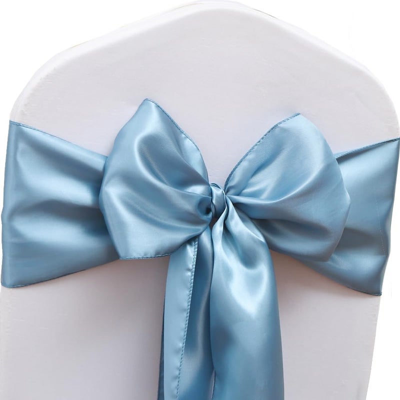 JFDYDM 50 Pack Satin Dusty Blue Chair Sashes for Wedding Gender Reveal Party Birthday Reception  Hotel Event  Banquets Chairs Decorations  Dusty Blue Satin Chair Sashes Bows for Folding Chairs - Image 1