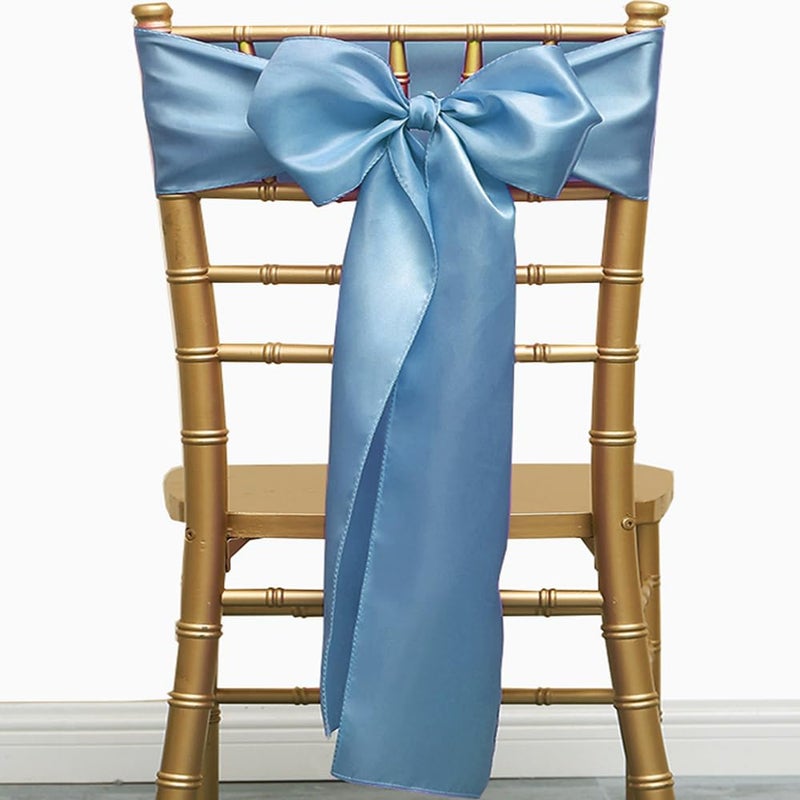 JFDYDM 50 Pack Satin Dusty Blue Chair Sashes for Wedding Gender Reveal Party Birthday Reception  Hotel Event  Banquets Chairs Decorations  Dusty Blue Satin Chair Sashes Bows for Folding Chairs - Image 4
