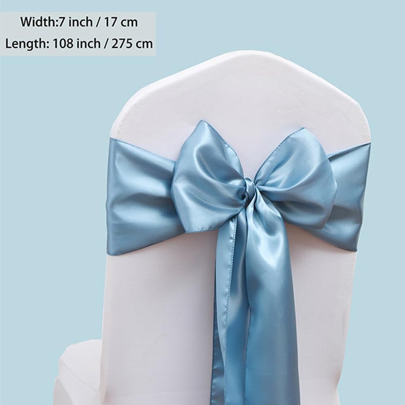 JFDYDM 50 Pack Satin Dusty Blue Chair Sashes for Wedding Gender Reveal Party Birthday Reception  Hotel Event  Banquets Chairs Decorations  Dusty Blue Satin Chair Sashes Bows for Folding Chairs - Image 5