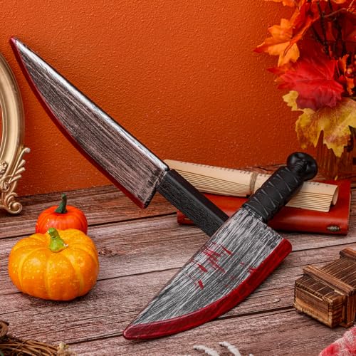 Civaner 2 Pcs Halloween Knife Fake Props 15 Inch Large Plastic Butcher Knife Slasher Cleaver for Scary Clown Costume Accessories Horror Party Decoration - Image 3