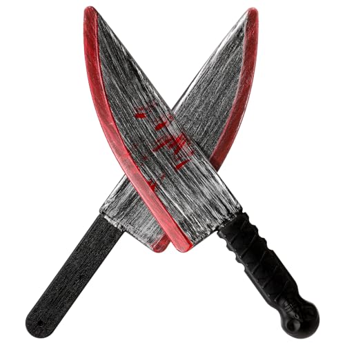 Civaner 2 Pcs Halloween Knife Fake Props 15 Inch Large Plastic Butcher Knife Slasher Cleaver for Scary Clown Costume Accessories Horror Party Decoration - Image 1