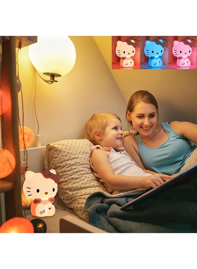 Hello Kitty Kitty Night Light for Kids, Gifts for Girls - 7 Colors LED Squishy Cute Lamp for Children's Room Decor, Silicone Nursery Nightlight Rechargeable Bedside Touch Lamp for Breastfeeding, Girls Gifts - Image 2