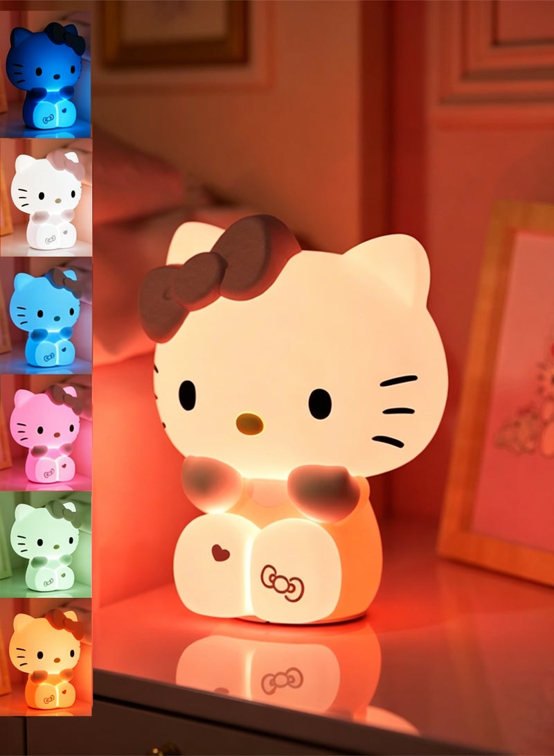 Hello Kitty Kitty Night Light for Kids, Gifts for Girls - 7 Colors LED Squishy Cute Lamp for Children's Room Decor, Silicone Nursery Nightlight Rechargeable Bedside Touch Lamp for Breastfeeding, Girls Gifts - Image 1