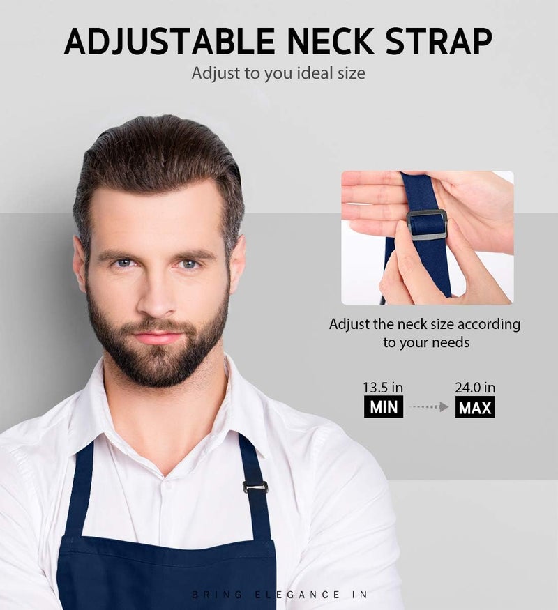 Syntus 2 Pack Thicker Version Adjustable Bib Apron Waterdrop Resistant with 2 Pockets Unisex Cooking Kitchen Aprons for Women Men Chef, Nautical Blue - Image 4