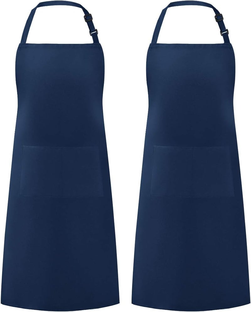 Syntus 2 Pack Thicker Version Adjustable Bib Apron Waterdrop Resistant with 2 Pockets Unisex Cooking Kitchen Aprons for Women Men Chef, Nautical Blue - Image 1