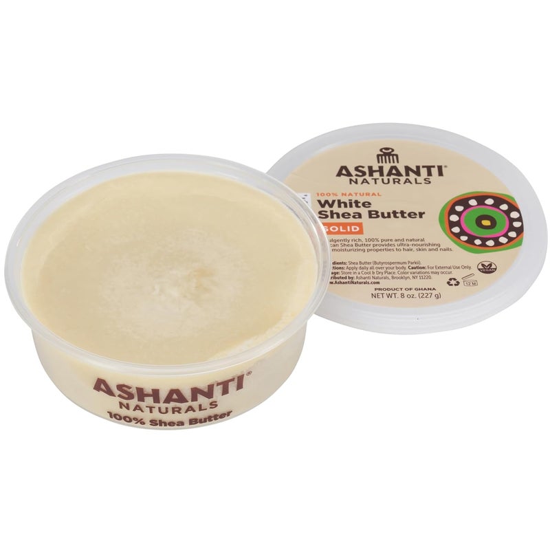 Ashanti Naturals Solid 100 African Shea Butter  Unrefined Raw Shea Butter  Moisturizer for Dry Skin Face  Hair  Easy Application  8 oz White