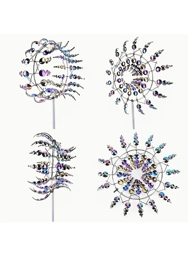 Silvery Metal 3D Wind Spinners 360 Degree Wind Powered Sculpture For Yard Garden Patio - Image 3