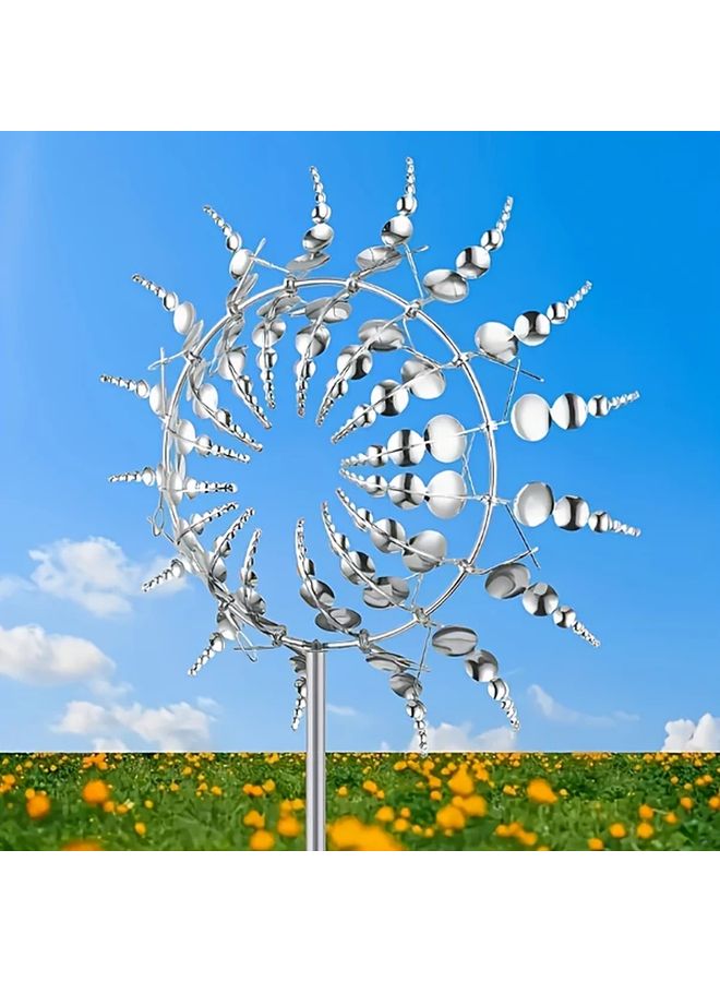 Silvery Metal 3D Wind Spinners 360 Degree Wind Powered Sculpture For Yard Garden Patio - Image 2