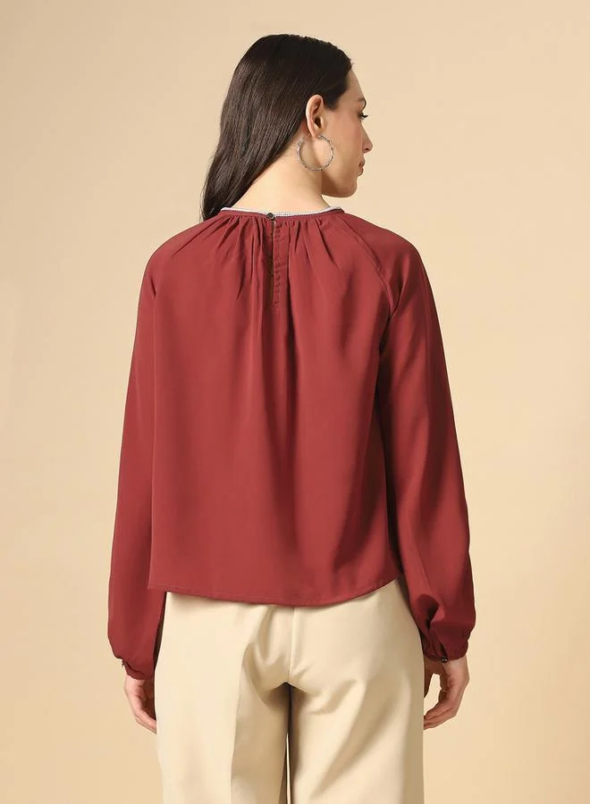 globus Women Rust Embellished Pleated Top