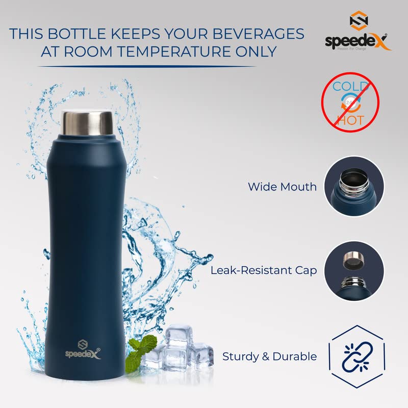 Speedex Stainless Steel Dark Blue Water Bottle 1 Litre with Steel Cap – Leak-Proof, Durable, Lightweight | Ideal for Kids, Adults, Office, School, Travel | Pack of 2, Set of 2, Combo of 2 1000ml Each - Image 5