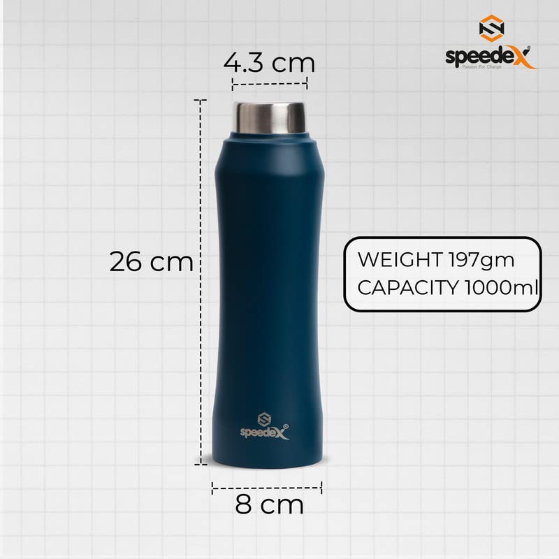 Speedex Stainless Steel Dark Blue Water Bottle 1 Litre with Steel Cap – Leak-Proof, Durable, Lightweight | Ideal for Kids, Adults, Office, School, Travel | Pack of 2, Set of 2, Combo of 2 1000ml Each - Image 4