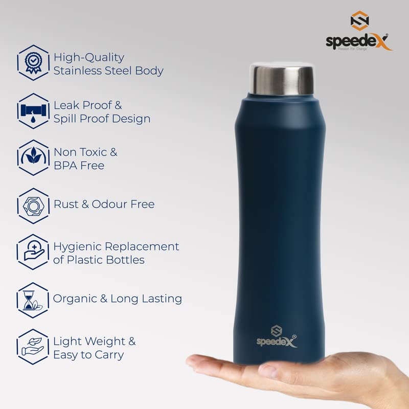 Speedex Stainless Steel Dark Blue Water Bottle 1 Litre with Steel Cap – Leak-Proof, Durable, Lightweight | Ideal for Kids, Adults, Office, School, Travel | Pack of 2, Set of 2, Combo of 2 1000ml Each - Image 3
