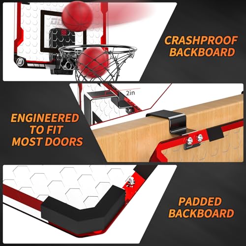 TEMI Basketball Hoop Indoor, Mini Basketball Hoop with 4 Balls & Electronic Scoreboard, Over the Door Basketball Hoop, Basketball Toys for Boys Girls Age 5 6 7 8 9 10 11 12 - Kids & Teens Gift Ideas - Image 4