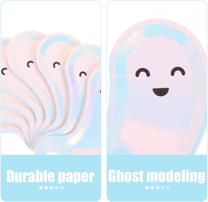 klarako 8pcs Ghost Plate Halloween Dinner Foods Plate Birthday Party Ghost Shape Foods Dish Round Serving Dishes Halloween Snack Trays Pasta Paper Dinner Party Dessert Plate Dining Table - Image 3