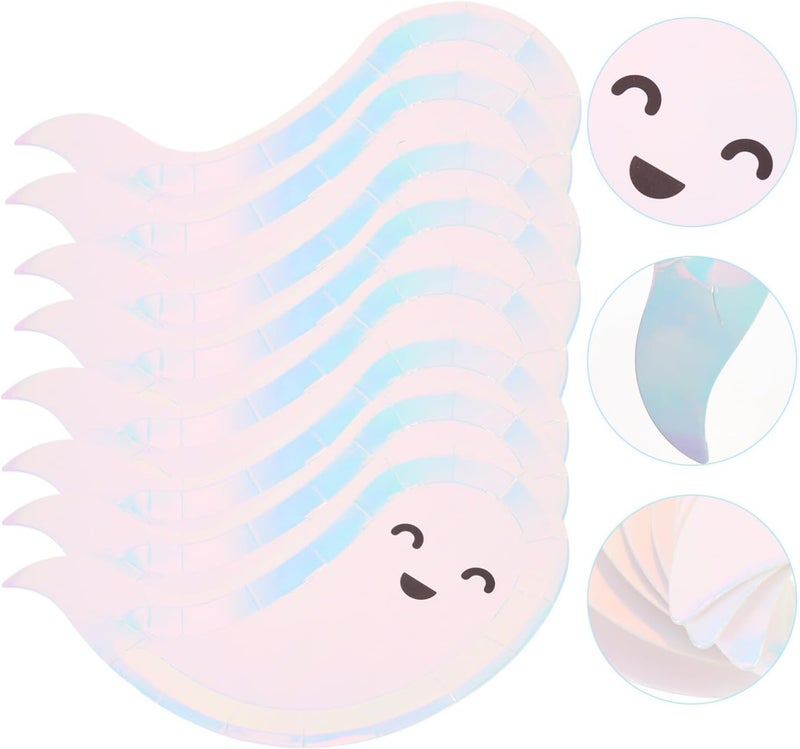 klarako 8pcs Ghost Plate Halloween Dinner Foods Plate Birthday Party Ghost Shape Foods Dish Round Serving Dishes Halloween Snack Trays Pasta Paper Dinner Party Dessert Plate Dining Table - Image 2
