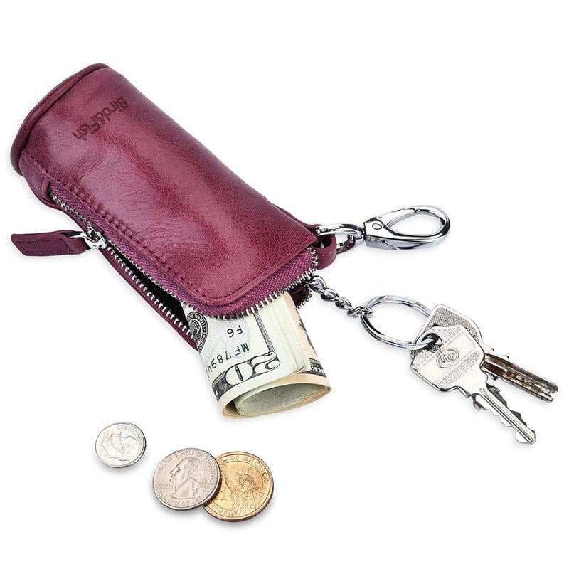 Bird&Fish Keychain Wallet for Women and Men, Genuine Leather Coin Purse with Key Ring, Multi Soft iris wallet, Small Zipper Change Pouch, Mini Key Pouch for Car Keys Accessory(Lavender Purple) - Image 2