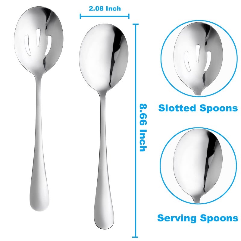LayHyand 6 Pieces Serving Spoons Set  8.7 Inch  Includes 3 Serving Spoons And 3 Slotted Spoons  Stainless Steel Buffet Banquet Spoons  Large Spoons Utensils Cutlery Set For Home  Kitchen - Image 2