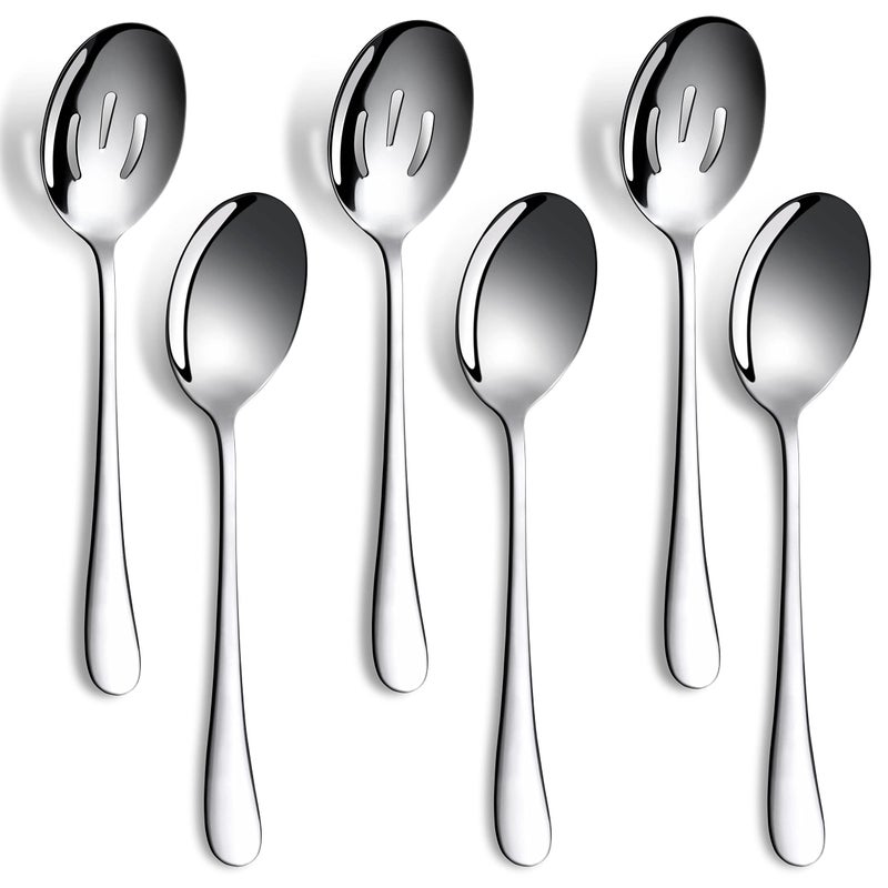 LayHyand 6 Pieces Serving Spoons Set  8.7 Inch  Includes 3 Serving Spoons And 3 Slotted Spoons  Stainless Steel Buffet Banquet Spoons  Large Spoons Utensils Cutlery Set For Home  Kitchen - Image 1