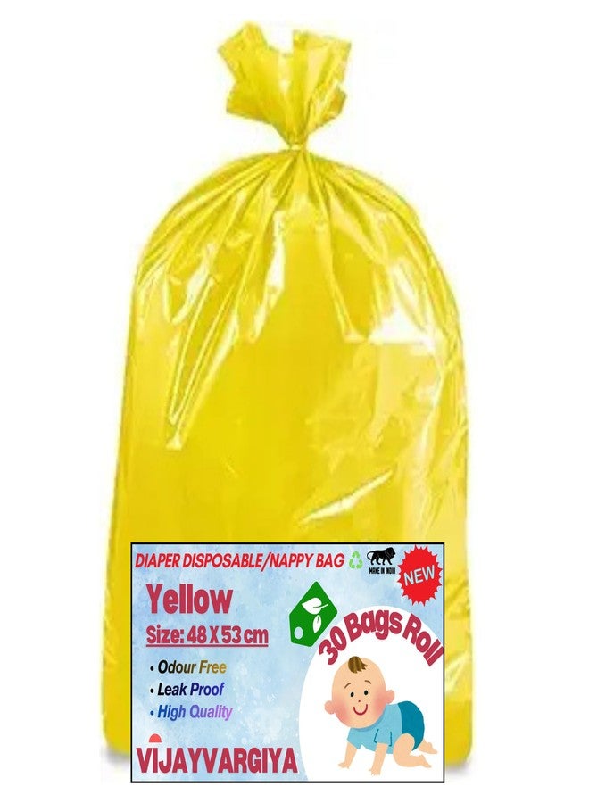 Baby Diaper Disposable Nappy Bags (48.2 cm x 53.3 cm) - 1 Roll (30 Count) - Yellow Color, Leak-Proof & Odor Control (Yellow, Pack of 6-180 Pcs)