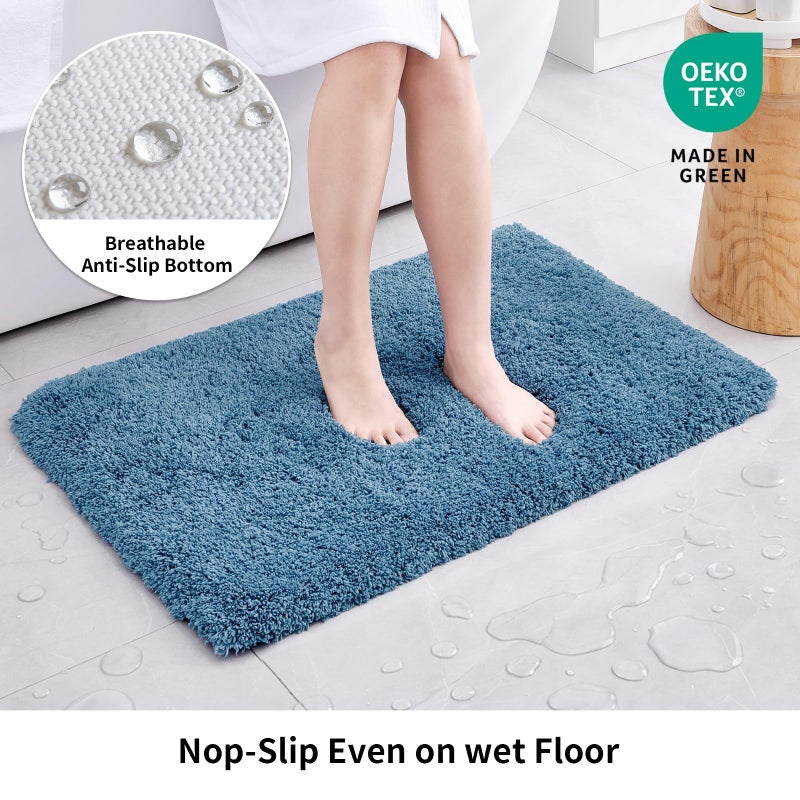 Disolla Blue Bathroom Rug 17x24 - Non-Slip Plush Small Bath Mat, Highly Absorbent & Ultra Soft Fluffy Floor Mat, Machine Washable for Shower and Tub - Image 3