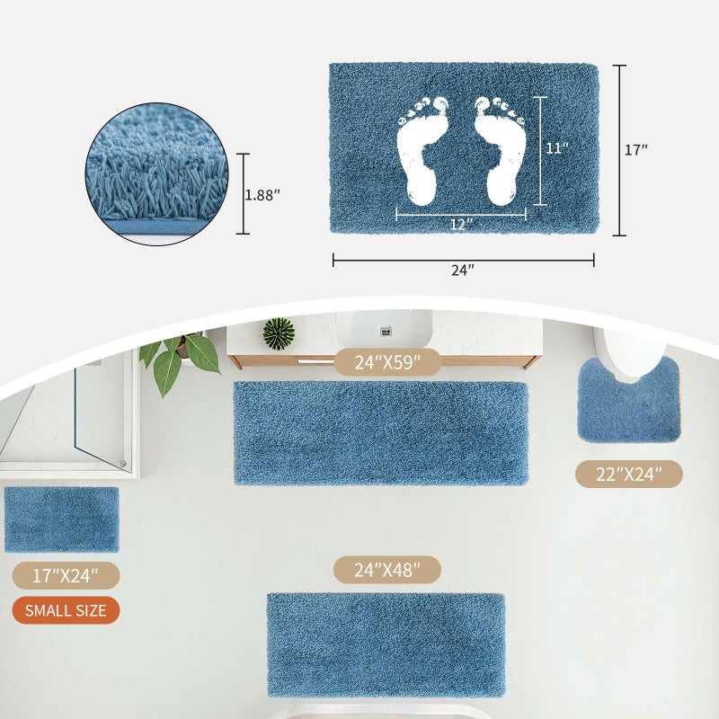 Disolla Blue Bathroom Rug 17x24 - Non-Slip Plush Small Bath Mat, Highly Absorbent & Ultra Soft Fluffy Floor Mat, Machine Washable for Shower and Tub - Image 2
