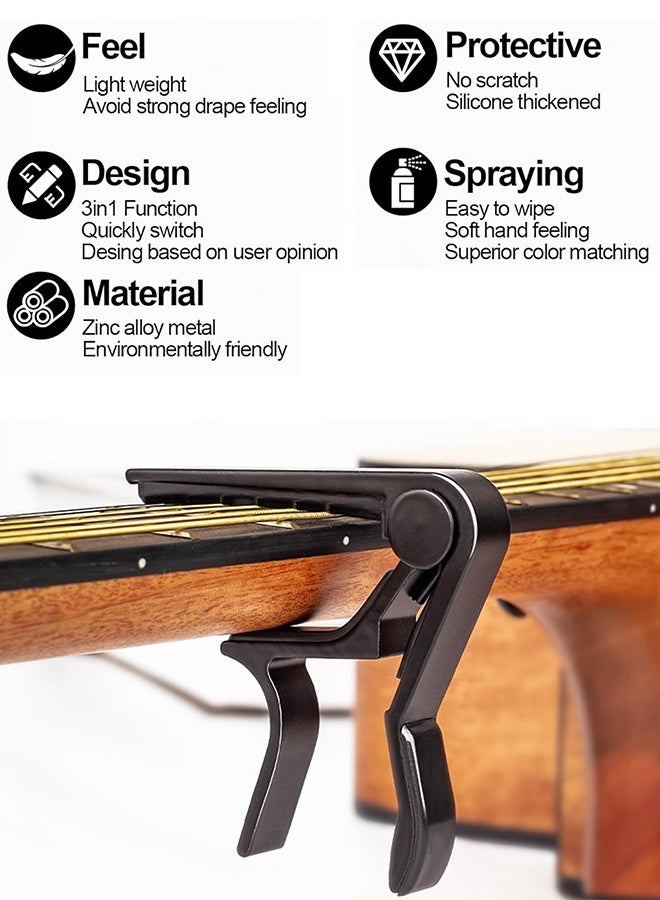 Tersely Aluminum Alloy Guitar Capo Trigger with 3pcs Guitar Picks Single Hand Use Quick Change Black Capos for Classical Acoustic Electric Guitars Ukulele - Image 4