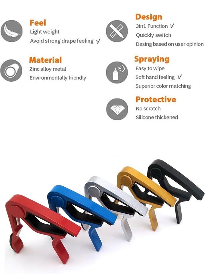 Tersely Aluminum Alloy Guitar Capo Trigger with 3pcs Guitar Picks Single Hand Use Quick Change Black Capos for Classical Acoustic Electric Guitars Ukulele - Image 5