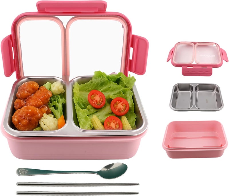 Cravista Bento Lunch Boxes, Leak Proof Stainless Steel Lunch Box for Kids, BPA Free Bento Box for Kids and Adults | Tiffin Boxes for Office and School (Pink, 700 ML, 2 Compartment) - Image 2