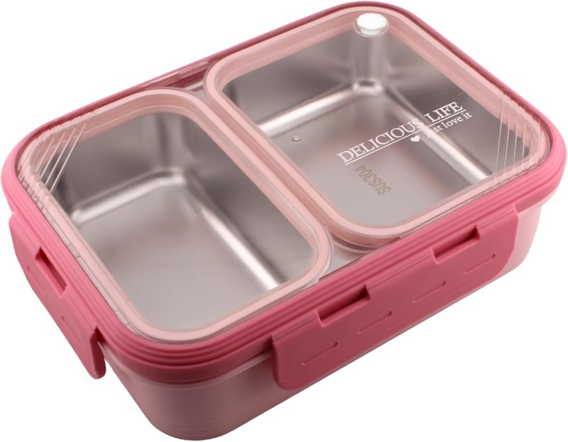 Cravista Bento Lunch Boxes, Leak Proof Stainless Steel Lunch Box for Kids, BPA Free Bento Box for Kids and Adults | Tiffin Boxes for Office and School (Pink, 700 ML, 2 Compartment) - Image 1
