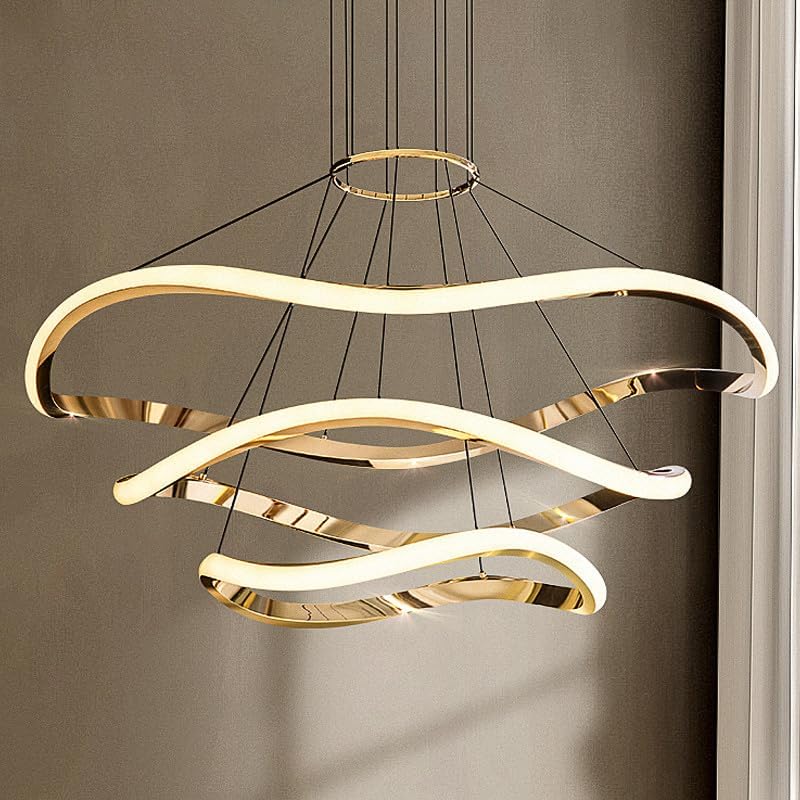 CITRA 3 Ring 800MM Gold Body Waves Modern LED Chandelier Hanging Suspension Fancy Lamp - Warm White - Image 2