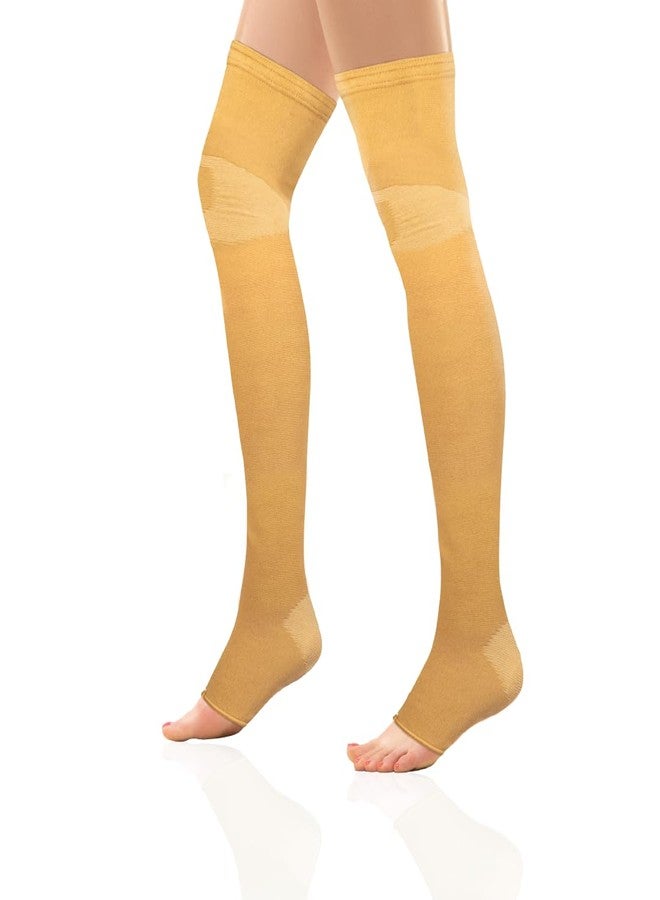 Vissco Anti Embolism Stocking -Thigh Length (Above Knee), Leg Compression Stocking to Improve Blood Circulation, Swollen, Tired, Aching Legs & Sore Legs - Medium (Beige) - Image 1