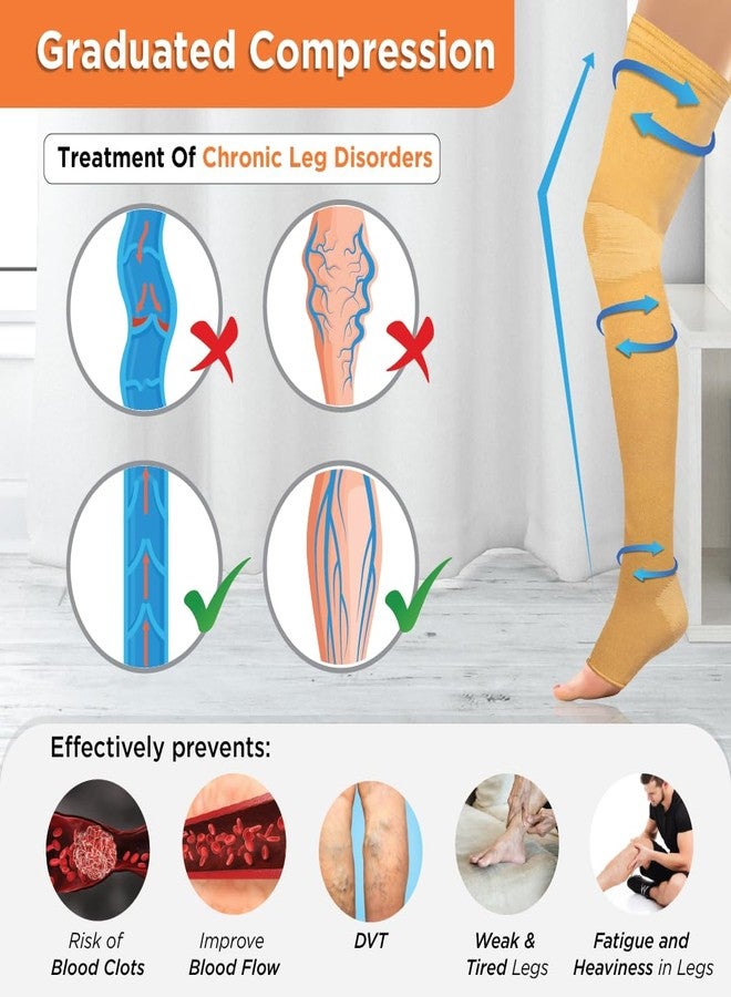 Vissco Anti Embolism Stocking -Thigh Length (Above Knee), Leg Compression Stocking to Improve Blood Circulation, Swollen, Tired, Aching Legs & Sore Legs - Medium (Beige) - Image 3