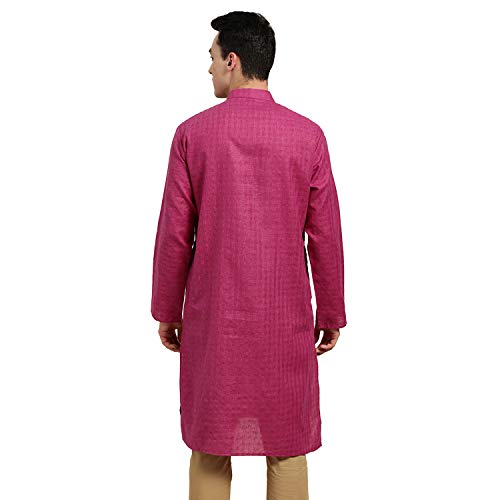 SOJANYA (Since 1958 Men's Cotton Linen Magenta Checked ONLY Long Kurta Size: 42 - Image 2