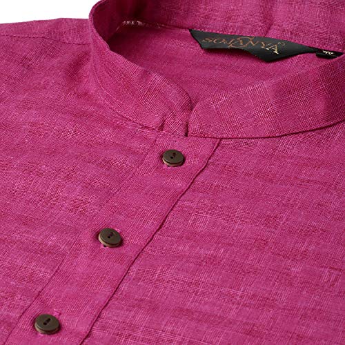 SOJANYA (Since 1958 Men's Cotton Linen Magenta Checked ONLY Long Kurta Size: 42 - Image 4