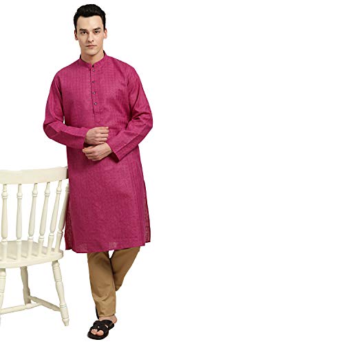 SOJANYA (Since 1958 Men's Cotton Linen Magenta Checked ONLY Long Kurta Size: 42 - Image 5