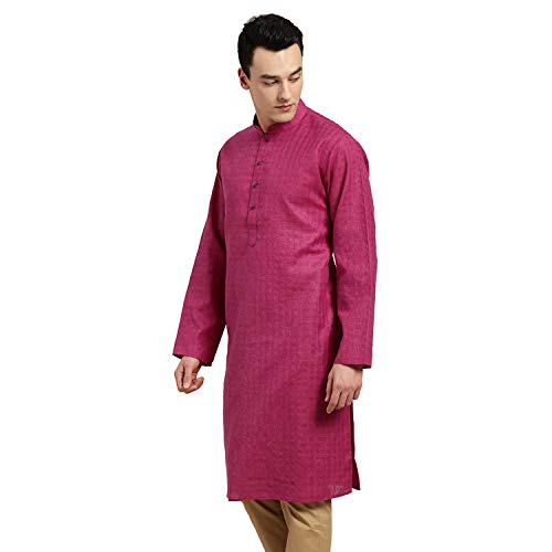 SOJANYA (Since 1958 Men's Cotton Linen Magenta Checked ONLY Long Kurta Size: 42 - Image 3