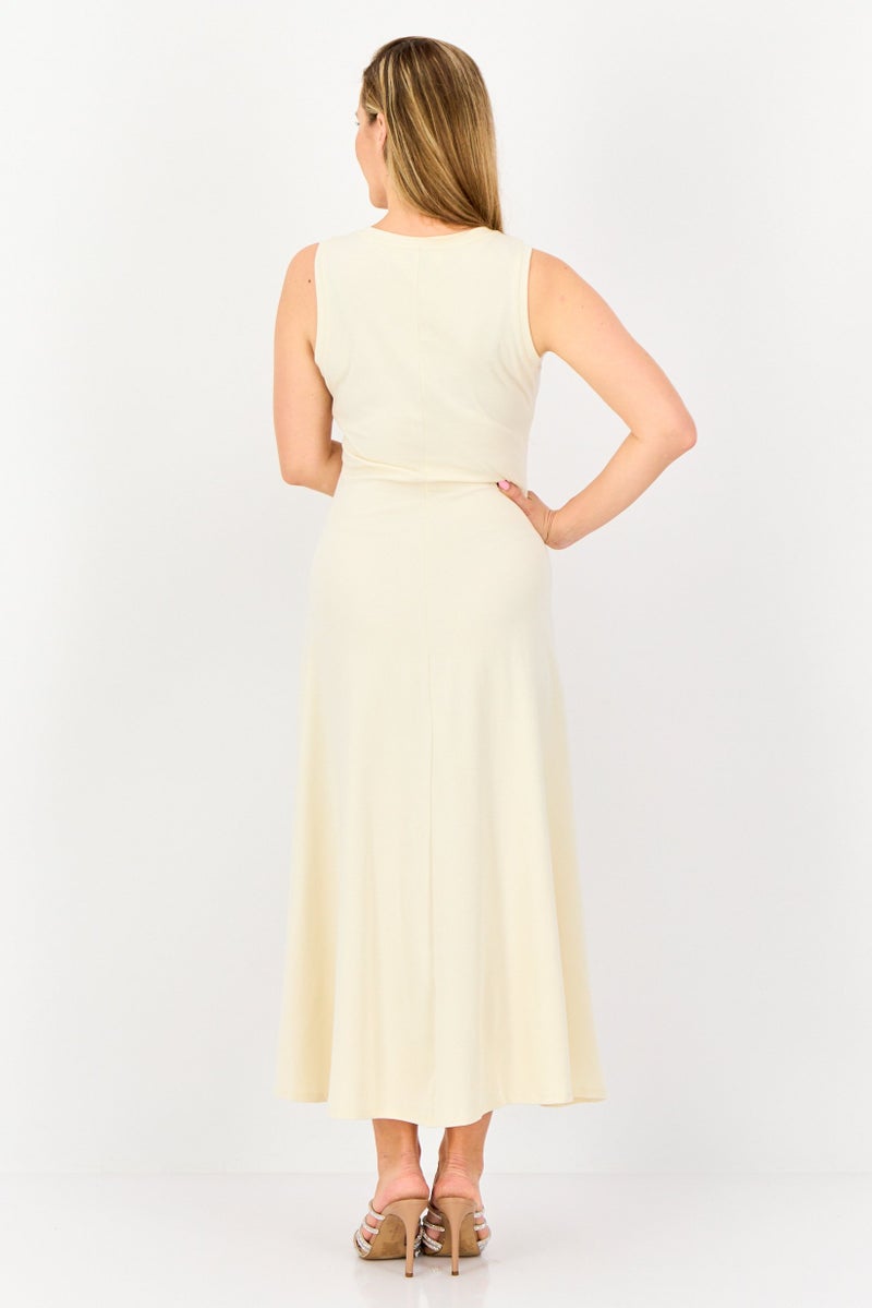 bebe فستان ماكسي نسائي سادة، بيج - Image 2