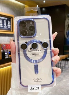 A high-quality case that supports charging the MagSafe in addition to camera lenses the same color as the case compatible with the iPhone 15 Pro Max blue color