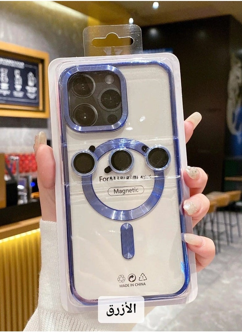 Generic - A high-quality case that supports charging the MagSafe in addition to camera lenses the same color as the case compatible with the iPhone 15 Pro Max blue color - Image 1