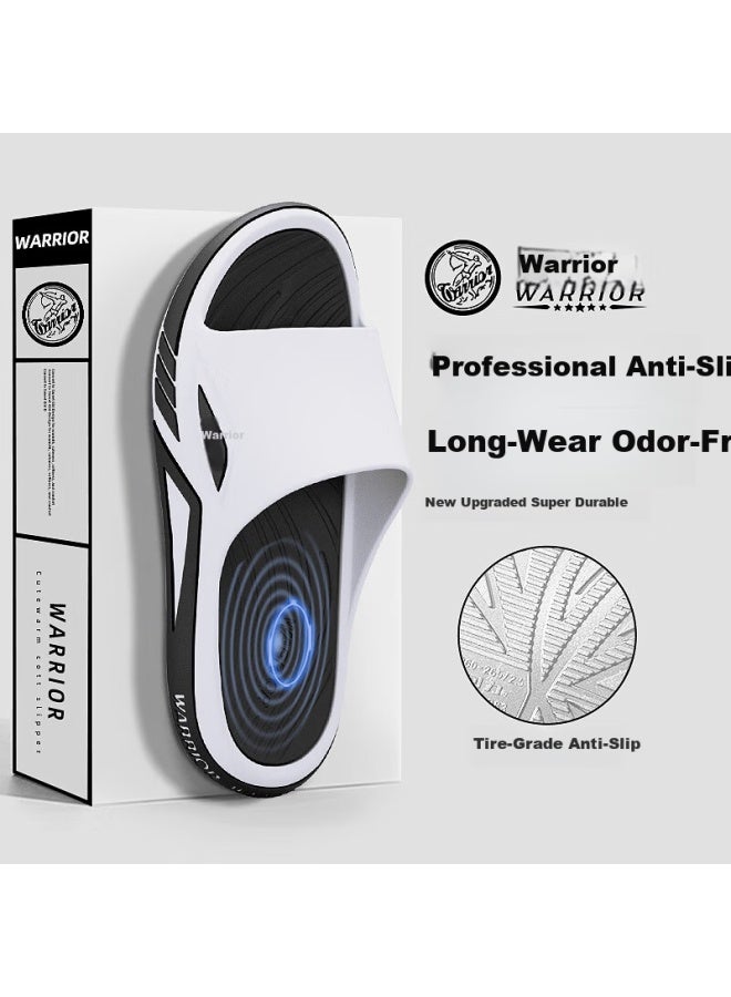 Pull Back Warrior Men's Sports Slippers Home Bathroom Non-slip One-strap Thick Sole Durable Beach Sandals Black White 38-39 - Image 1