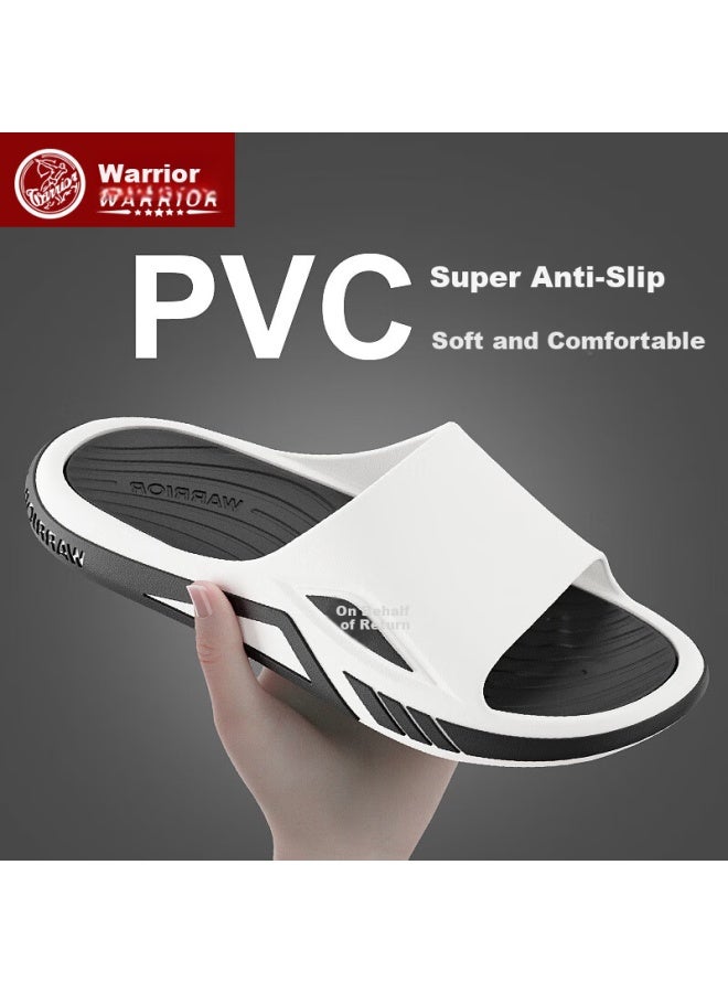 Pull Back Warrior Men's Sports Slippers Home Bathroom Non-slip One-strap Thick Sole Durable Beach Sandals Black White 38-39 - Image 5